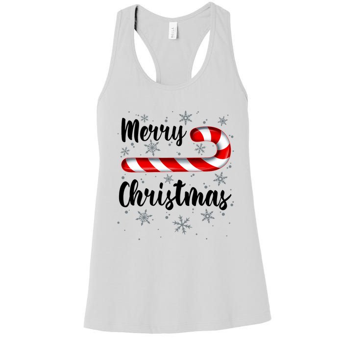 Candy Cane Merry Christmas Red And White Candy Snowflakes Women's Racerback Tank