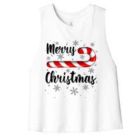 Candy Cane Merry Christmas Red And White Candy Snowflakes Women's Racerback Cropped Tank