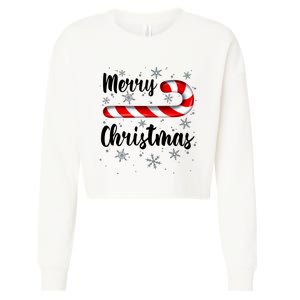 Candy Cane Merry Christmas Red And White Candy Snowflakes Cropped Pullover Crew