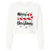 Candy Cane Merry Christmas Red And White Candy Snowflakes Cropped Pullover Crew