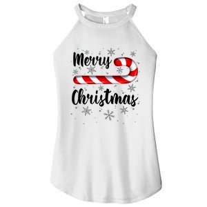 Candy Cane Merry Christmas Red And White Candy Snowflakes Women's Perfect Tri Rocker Tank