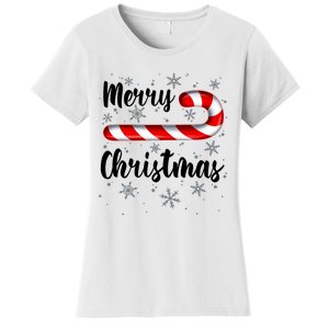 Candy Cane Merry Christmas Red And White Candy Snowflakes Women's T-Shirt