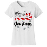 Candy Cane Merry Christmas Red And White Candy Snowflakes Women's T-Shirt