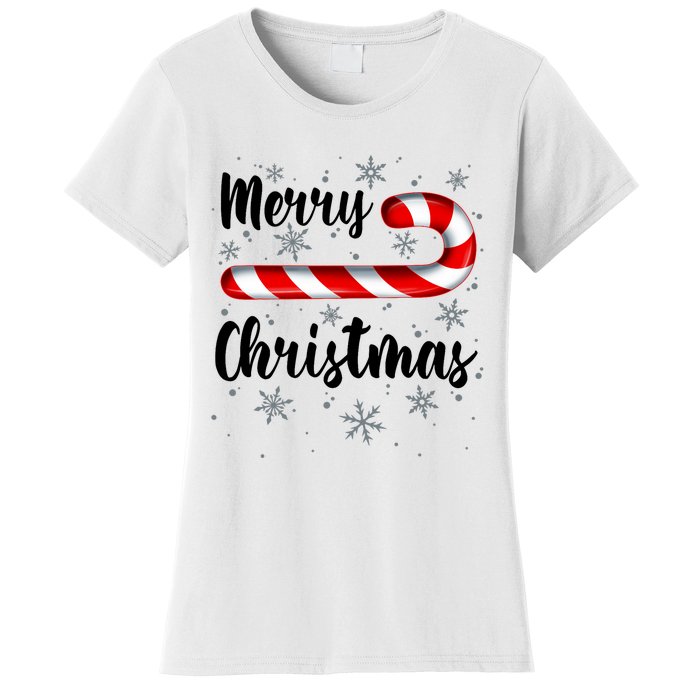 Candy Cane Merry Christmas Red And White Candy Snowflakes Women's T-Shirt