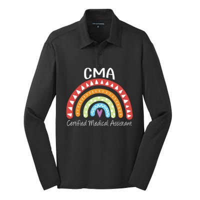 Cma Certified Medical Assistant Rainbow Nurse Gift Silk Touch Performance Long Sleeve Polo