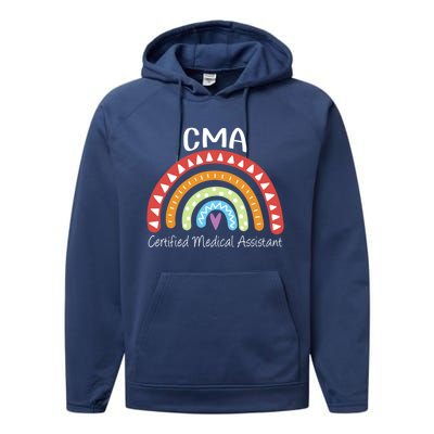 Cma Certified Medical Assistant Rainbow Nurse Gift Performance Fleece Hoodie