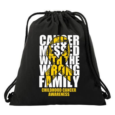 Childhood Cancer Messed With The Wrong Family Ribbon Gift Drawstring Bag