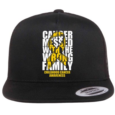 Childhood Cancer Messed With The Wrong Family Ribbon Gift Flat Bill Trucker Hat