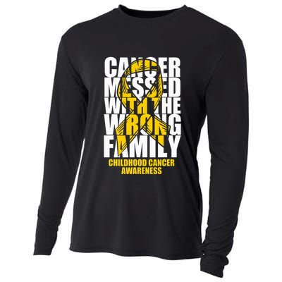 Childhood Cancer Messed With The Wrong Family Ribbon Gift Cooling Performance Long Sleeve Crew