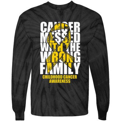 Childhood Cancer Messed With The Wrong Family Ribbon Gift Tie-Dye Long Sleeve Shirt