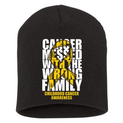 Childhood Cancer Messed With The Wrong Family Ribbon Gift Short Acrylic Beanie