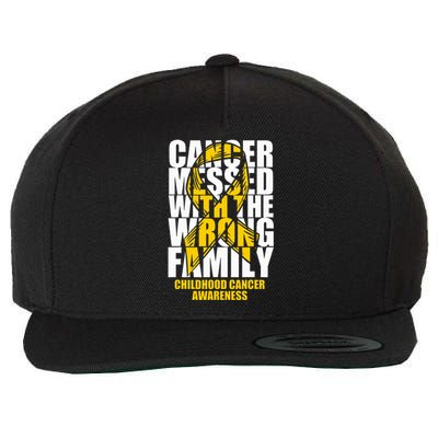 Childhood Cancer Messed With The Wrong Family Ribbon Gift Wool Snapback Cap