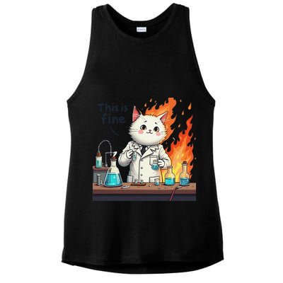 Chemistry Cat Meme This Is Fine Medical Lab Tech Lab Science Ladies PosiCharge Tri-Blend Wicking Tank