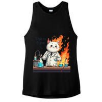 Chemistry Cat Meme This Is Fine Medical Lab Tech Lab Science Ladies PosiCharge Tri-Blend Wicking Tank