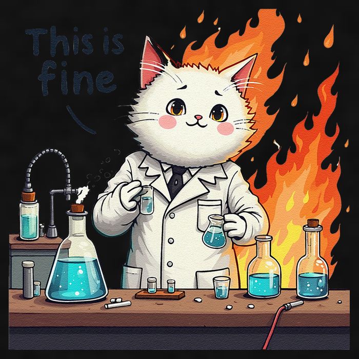 Chemistry Cat Meme This Is Fine Medical Lab Tech Lab Science Ladies PosiCharge Tri-Blend Wicking Tank
