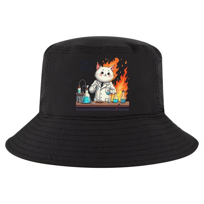 Chemistry Cat Meme This Is Fine Medical Lab Tech Lab Science Cool Comfort Performance Bucket Hat