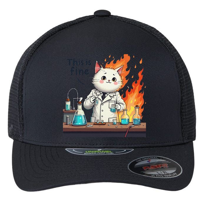 Chemistry Cat Meme This Is Fine Medical Lab Tech Lab Science Flexfit Unipanel Trucker Cap