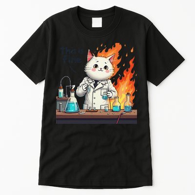 Chemistry Cat Meme This Is Fine Medical Lab Tech Lab Science Tall T-Shirt