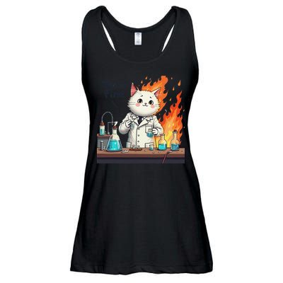 Chemistry Cat Meme This Is Fine Medical Lab Tech Lab Science Ladies Essential Flowy Tank