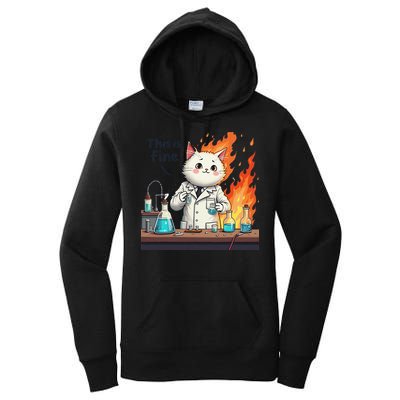 Chemistry Cat Meme This Is Fine Medical Lab Tech Lab Science Women's Pullover Hoodie