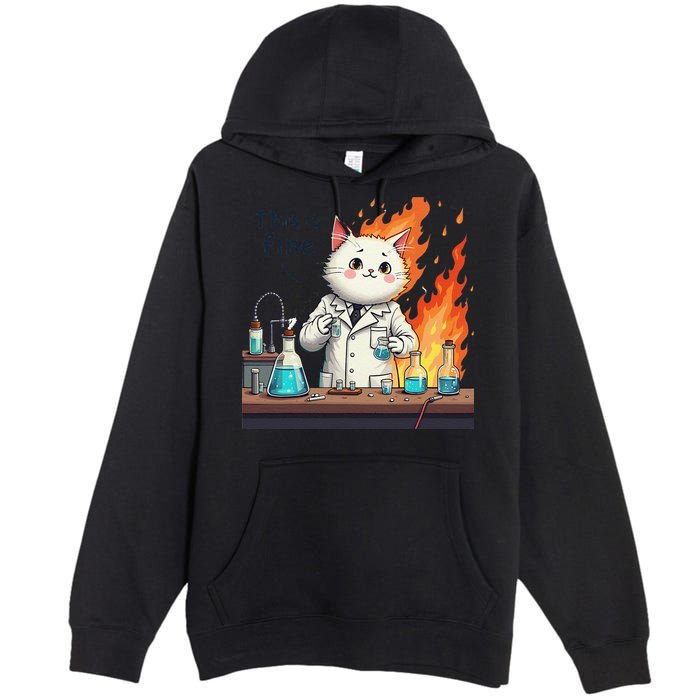 Chemistry Cat Meme This Is Fine Medical Lab Tech Lab Science Premium Pullover Hoodie