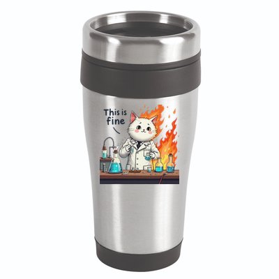 Chemistry Cat Meme This Is Fine Medical Lab Tech Lab Science 16oz Travel Tumbler