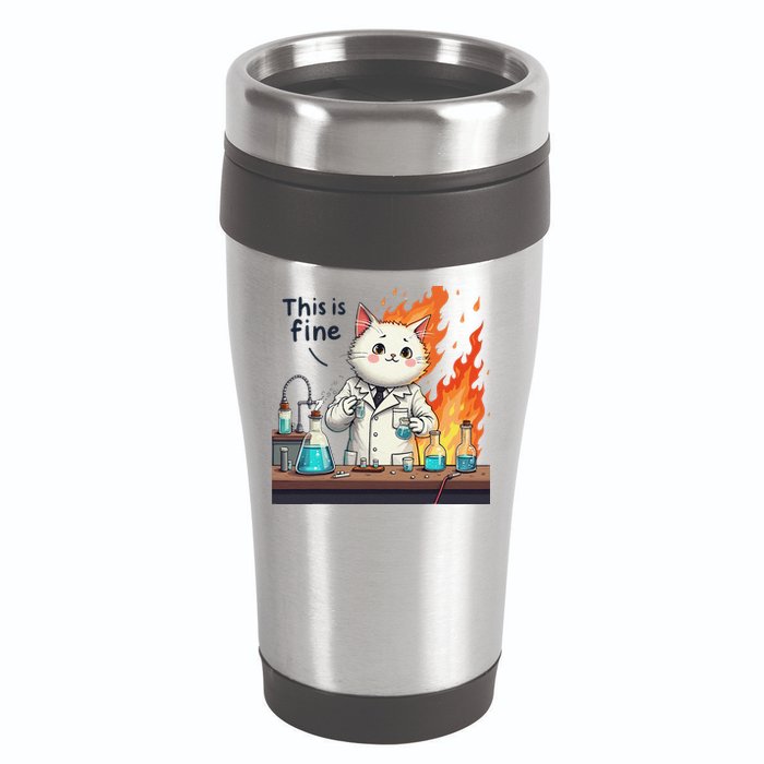 Chemistry Cat Meme This Is Fine Medical Lab Tech Lab Science 16oz Travel Tumbler