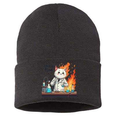 Chemistry Cat Meme This Is Fine Medical Lab Tech Lab Science Sustainable Knit Beanie