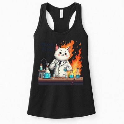 Chemistry Cat Meme This Is Fine Medical Lab Tech Lab Science Womens Tank Top