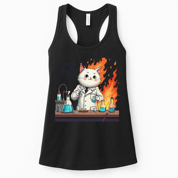 Chemistry Cat Meme This Is Fine Medical Lab Tech Lab Science Womens Tank Top