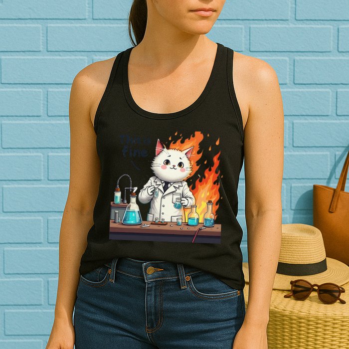 Chemistry Cat Meme This Is Fine Medical Lab Tech Lab Science Womens Tank Top