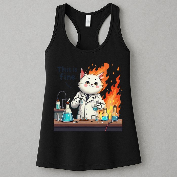 Chemistry Cat Meme This Is Fine Medical Lab Tech Lab Science Womens Tank Top