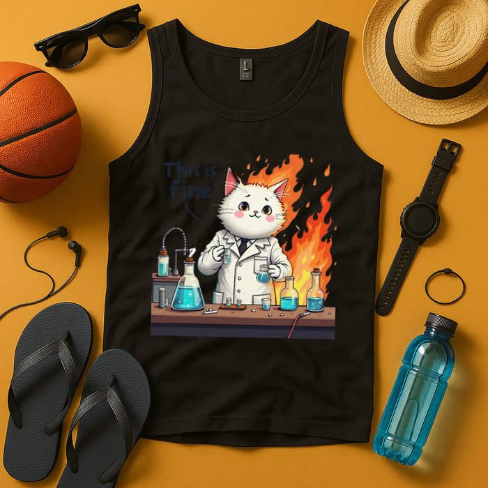 Chemistry Cat Meme This Is Fine Medical Lab Tech Lab Science Tank Top