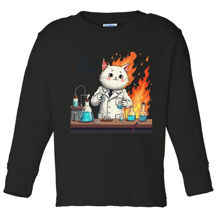 Chemistry Cat Meme This Is Fine Medical Lab Tech Lab Science Toddler Long Sleeve Shirt