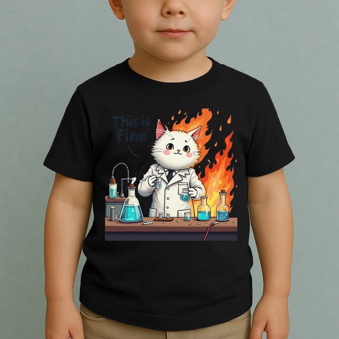 Chemistry Cat Meme This Is Fine Medical Lab Tech Lab Science Toddler T-Shirt
