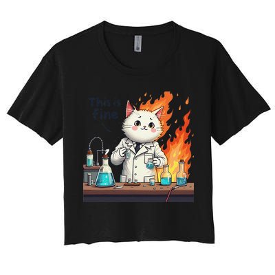 Chemistry Cat Meme This Is Fine Medical Lab Tech Lab Science Crop Top