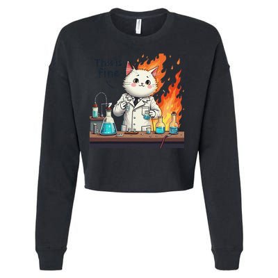 Chemistry Cat Meme This Is Fine Medical Lab Tech Lab Science Cropped Pullover Crew