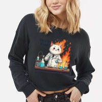 Chemistry Cat Meme This Is Fine Medical Lab Tech Lab Science Cropped Pullover Crew