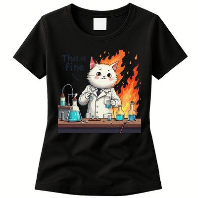 Chemistry Cat Meme This Is Fine Medical Lab Tech Lab Science Womens T-Shirt