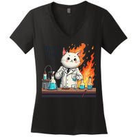 Chemistry Cat Meme This Is Fine Medical Lab Tech Lab Science Women's V-Neck T-Shirt