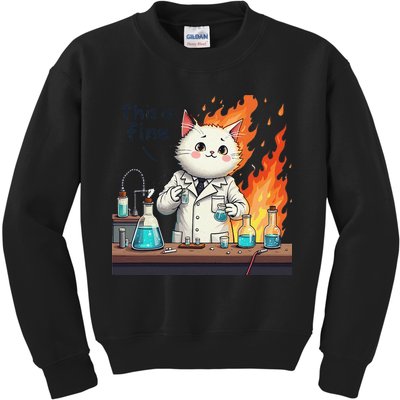 Chemistry Cat Meme This Is Fine Medical Lab Tech Lab Science Kids Sweatshirt