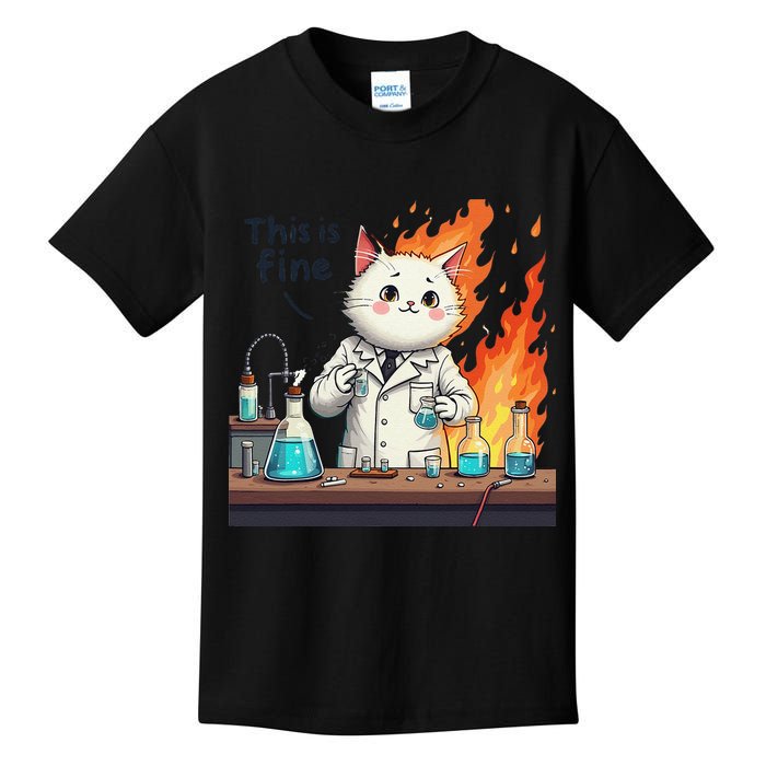 Chemistry Cat Meme This Is Fine Medical Lab Tech Lab Science Kids T-Shirt