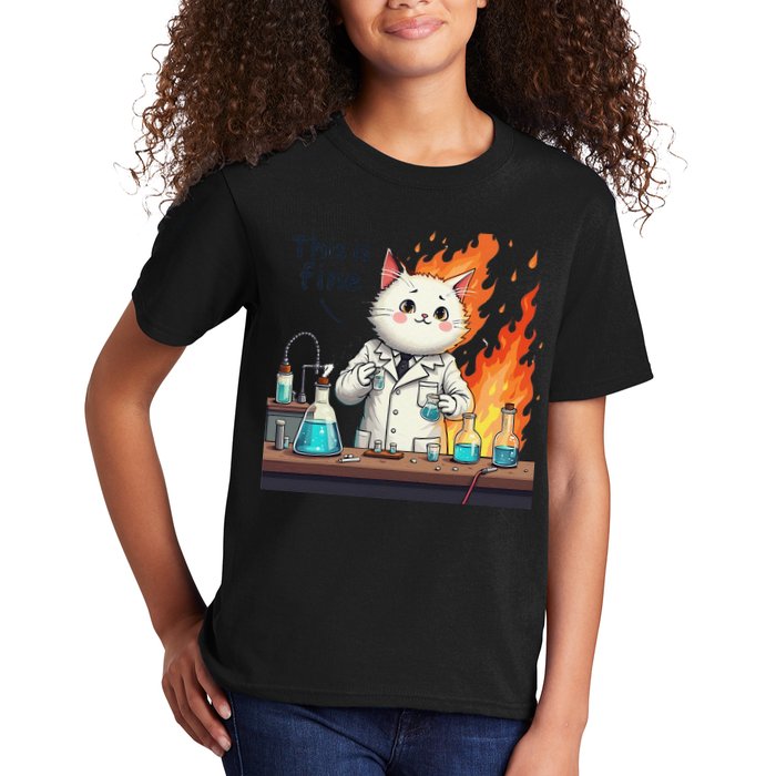 Chemistry Cat Meme This Is Fine Medical Lab Tech Lab Science Kids T-Shirt