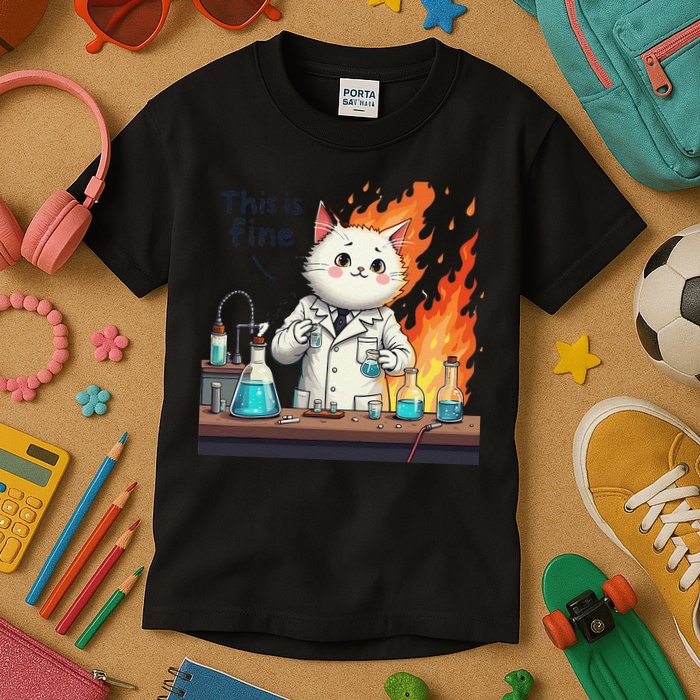Chemistry Cat Meme This Is Fine Medical Lab Tech Lab Science Kids T-Shirt