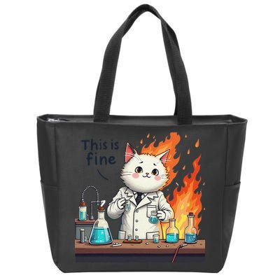 Chemistry Cat Meme This Is Fine Medical Lab Tech Lab Science Zip Tote Bag