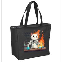 Chemistry Cat Meme This Is Fine Medical Lab Tech Lab Science Zip Tote Bag