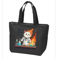 Chemistry Cat Meme This Is Fine Medical Lab Tech Lab Science Zip Tote Bag