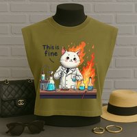 Chemistry Cat Meme This Is Fine Medical Lab Tech Lab Science Garment-Dyed Women's Muscle Tee