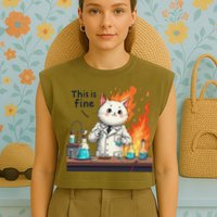 Chemistry Cat Meme This Is Fine Medical Lab Tech Lab Science Garment-Dyed Women's Muscle Tee