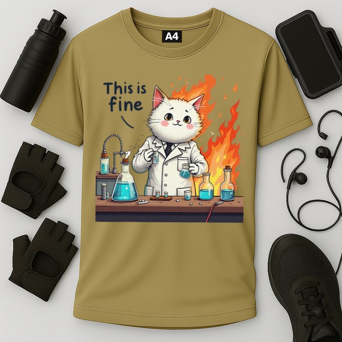 Chemistry Cat Meme This Is Fine Medical Lab Tech Lab Science Performance Shirt